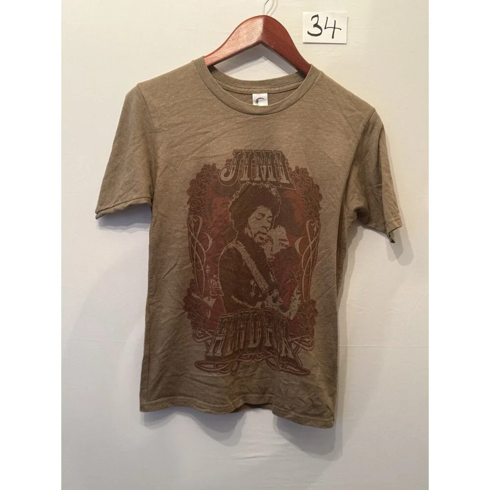 Jimi Hendrix T Shirt Mens S Brown Distressed Graphic Rock Band Tee Y2K